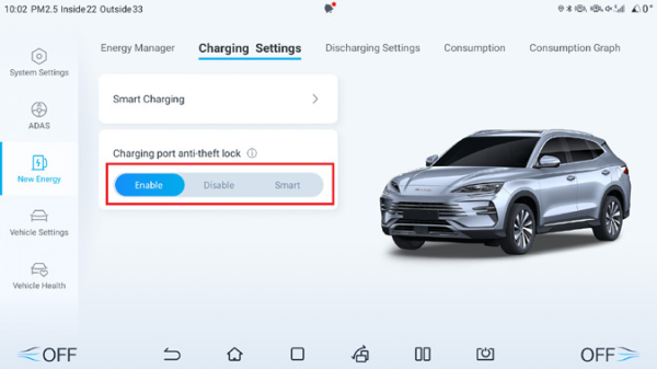 Seal U DM-i: Nastavení ochrany nabíjecího konektoru